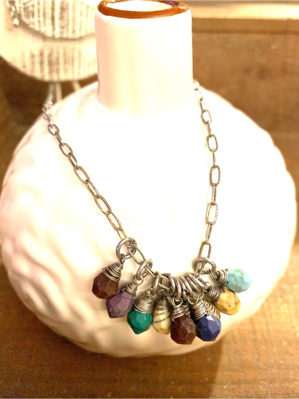 Multi-Stone Cluster Pendant Necklace - Colorful Gem Dangles